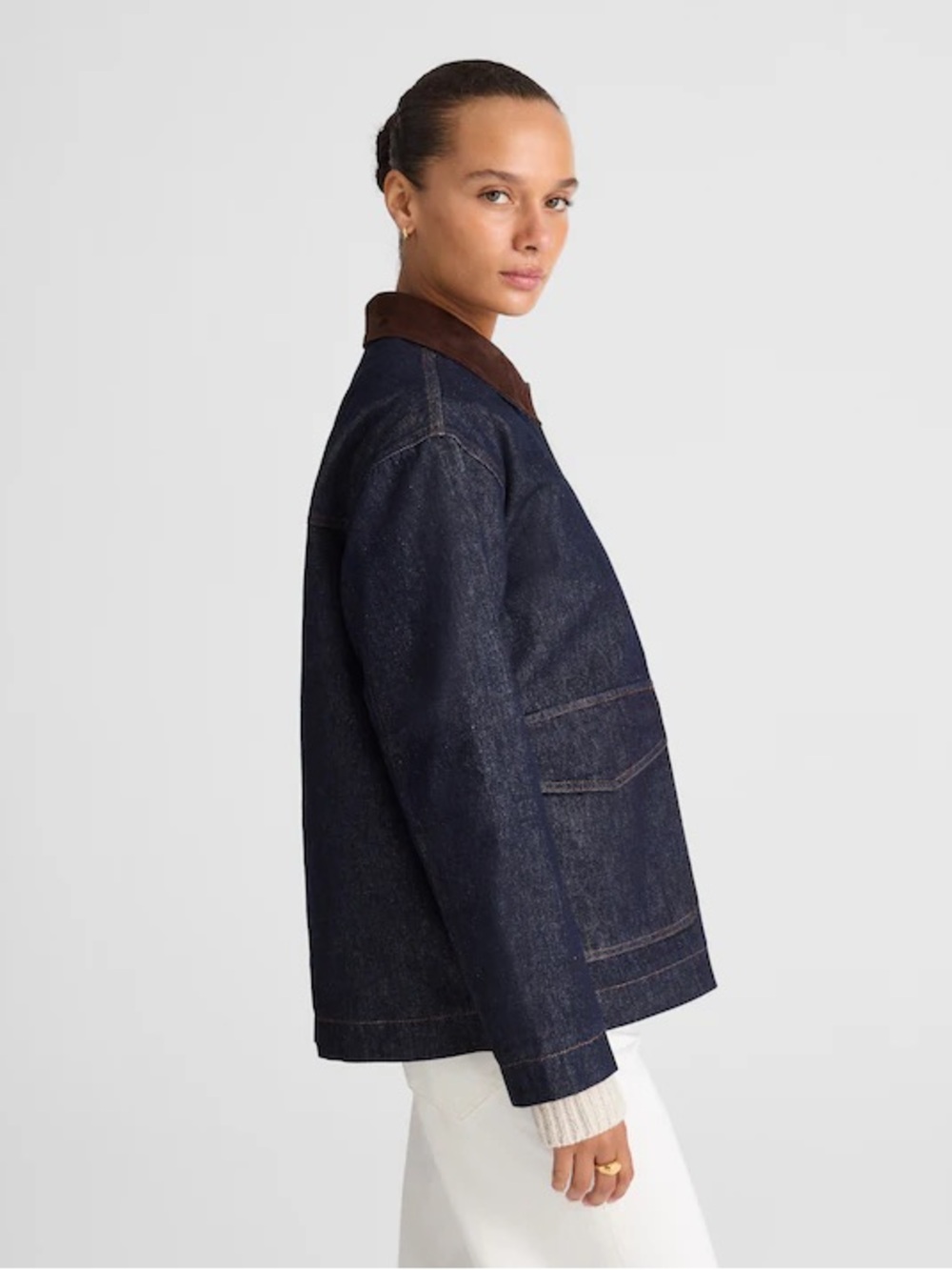 Madewell Denim Chore Jacket Suede Collar in Rinse Wash size medium NEW $228 MSRP - Picture 6 of 12